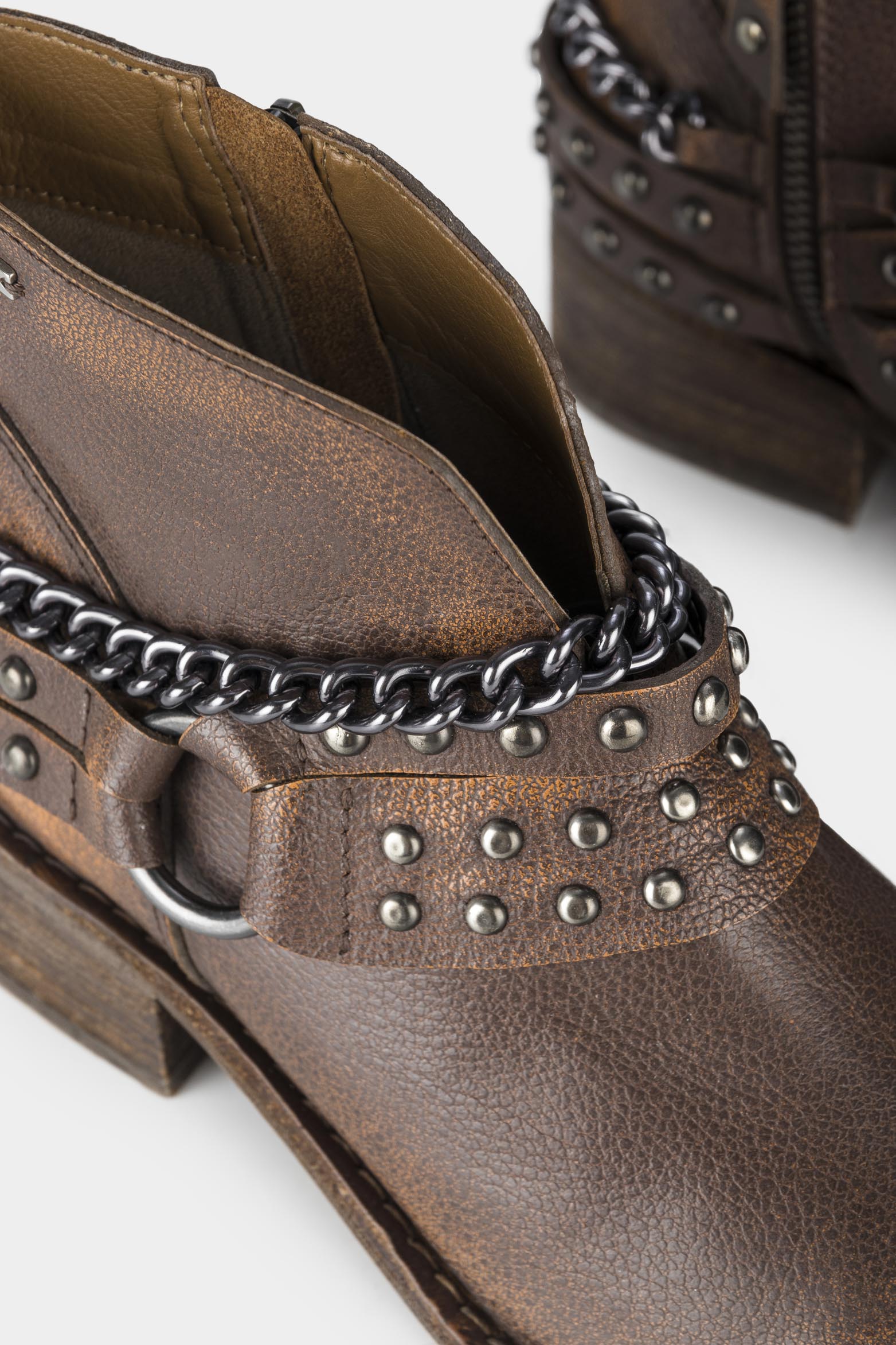 Women’s Cowboy Leather Ankle Boots with Chain Detail - Image 5