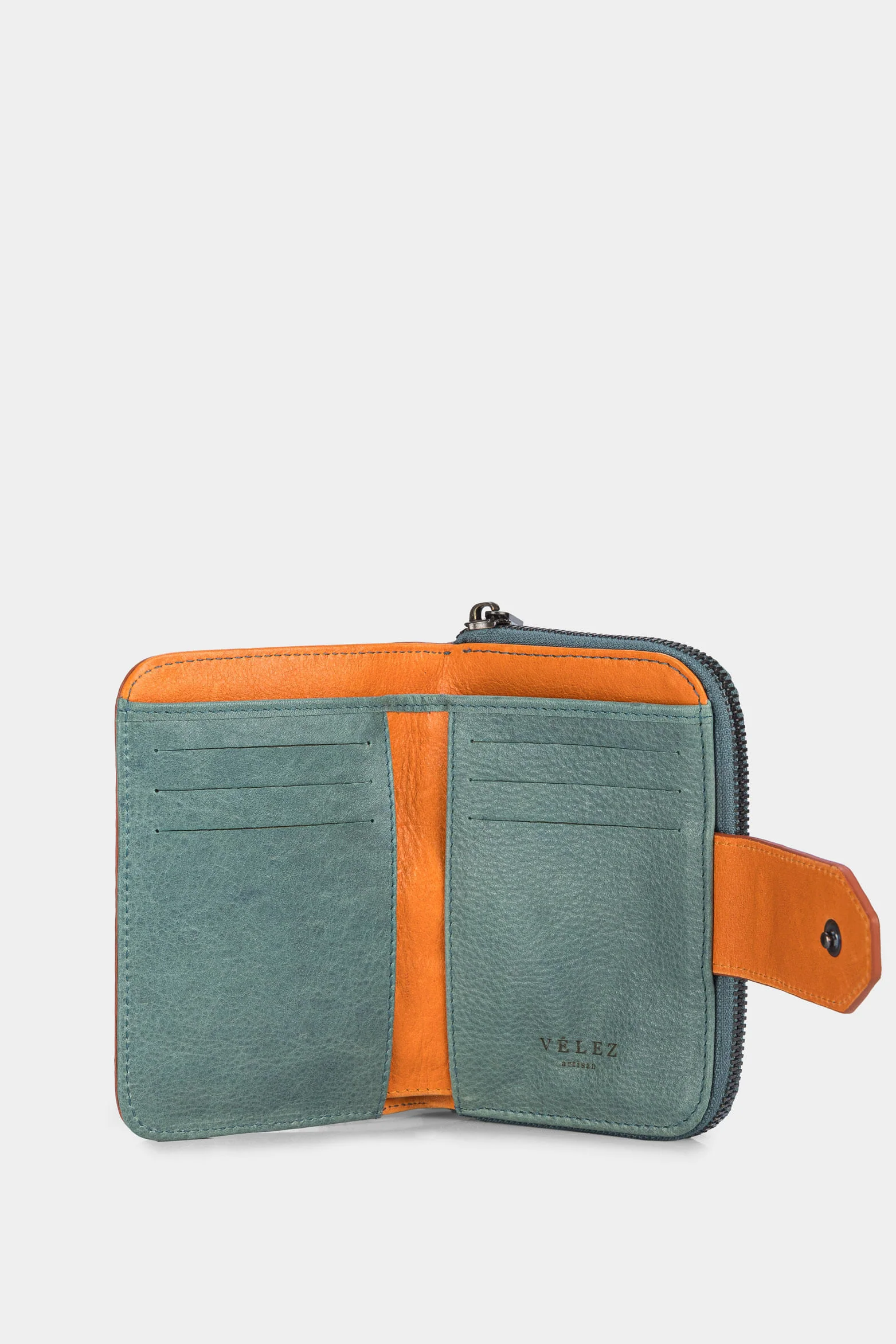 Women’s Dijon Wallet in Aquamarine Leather with Color Contrast - Image 2