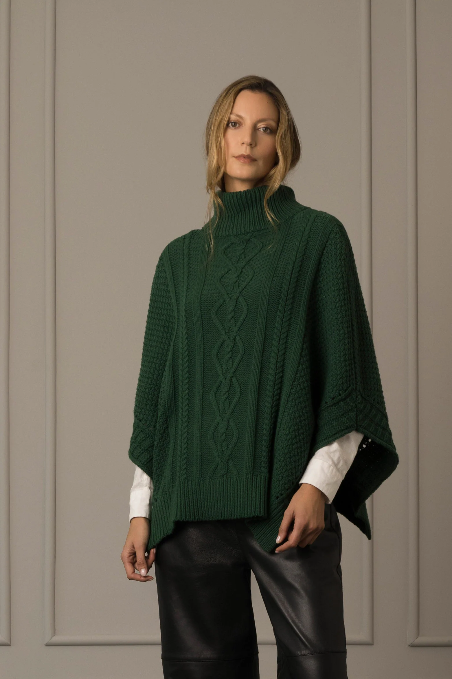 Women’s Dubai Knit Poncho with Turtleneck - Image 2