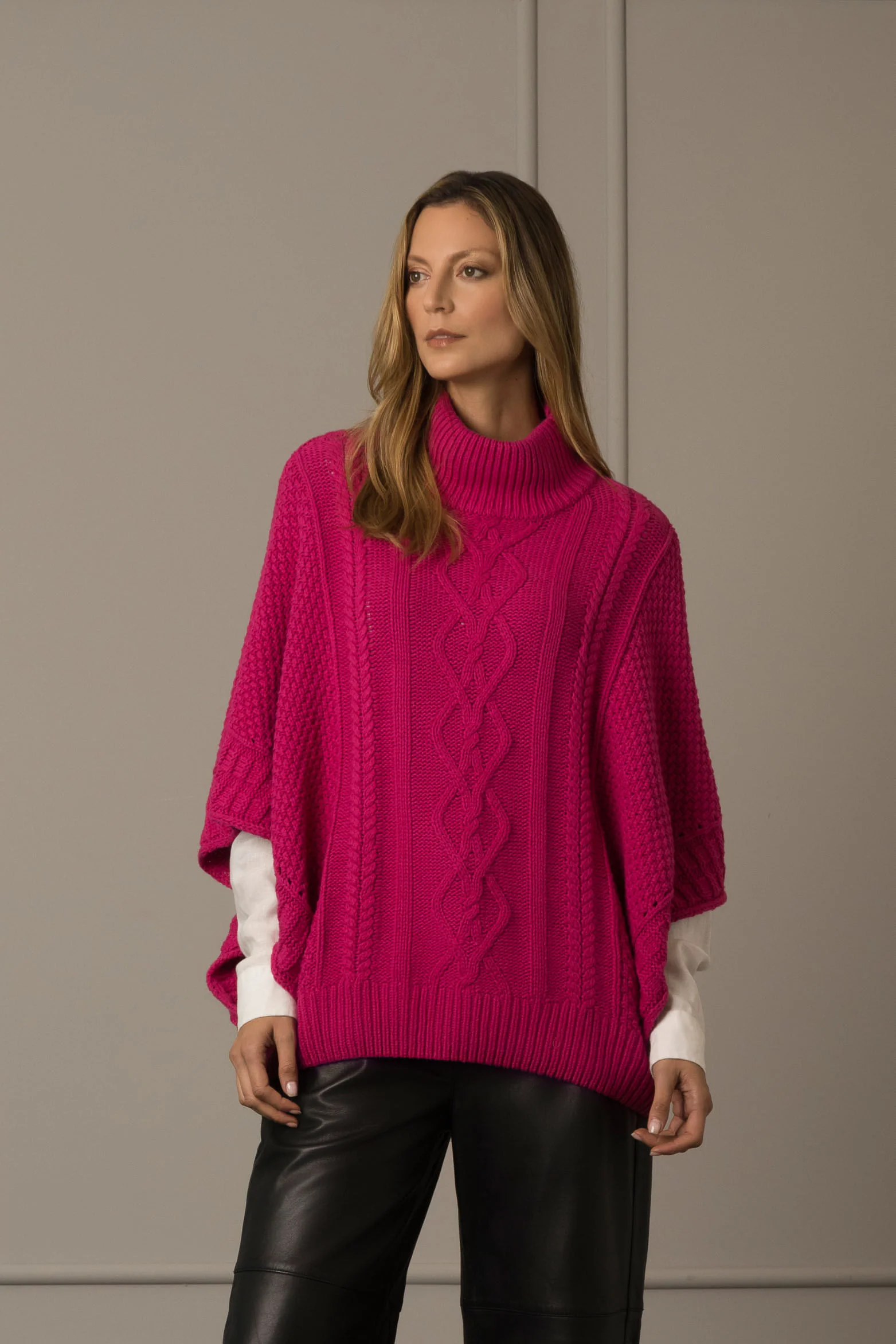Women’s Dubai Knit Poncho with Turtleneck - Image 2