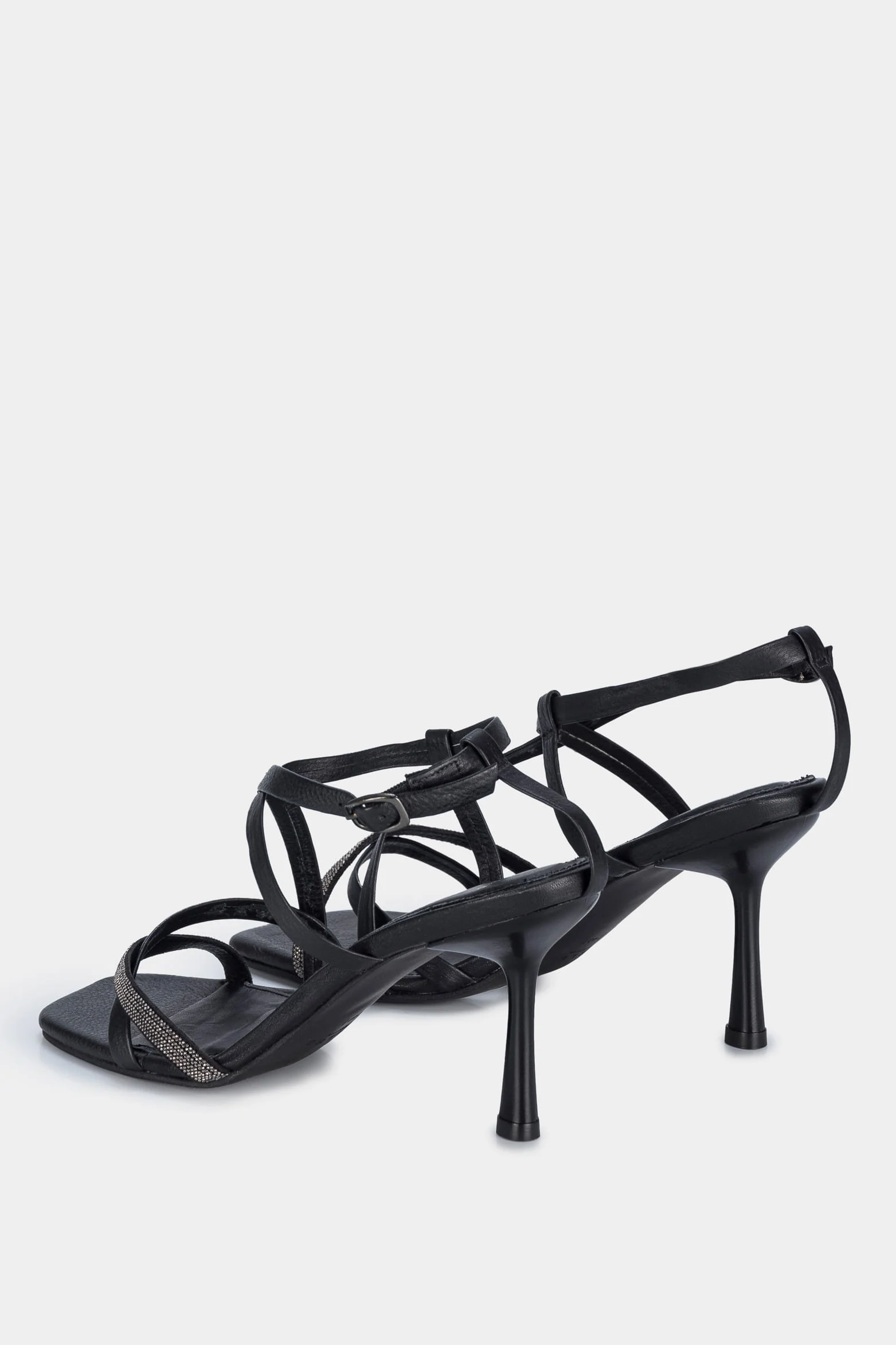 Women’s Figi Stiletto Sandals in Black Leather with Decorative Appliqué - Image 3