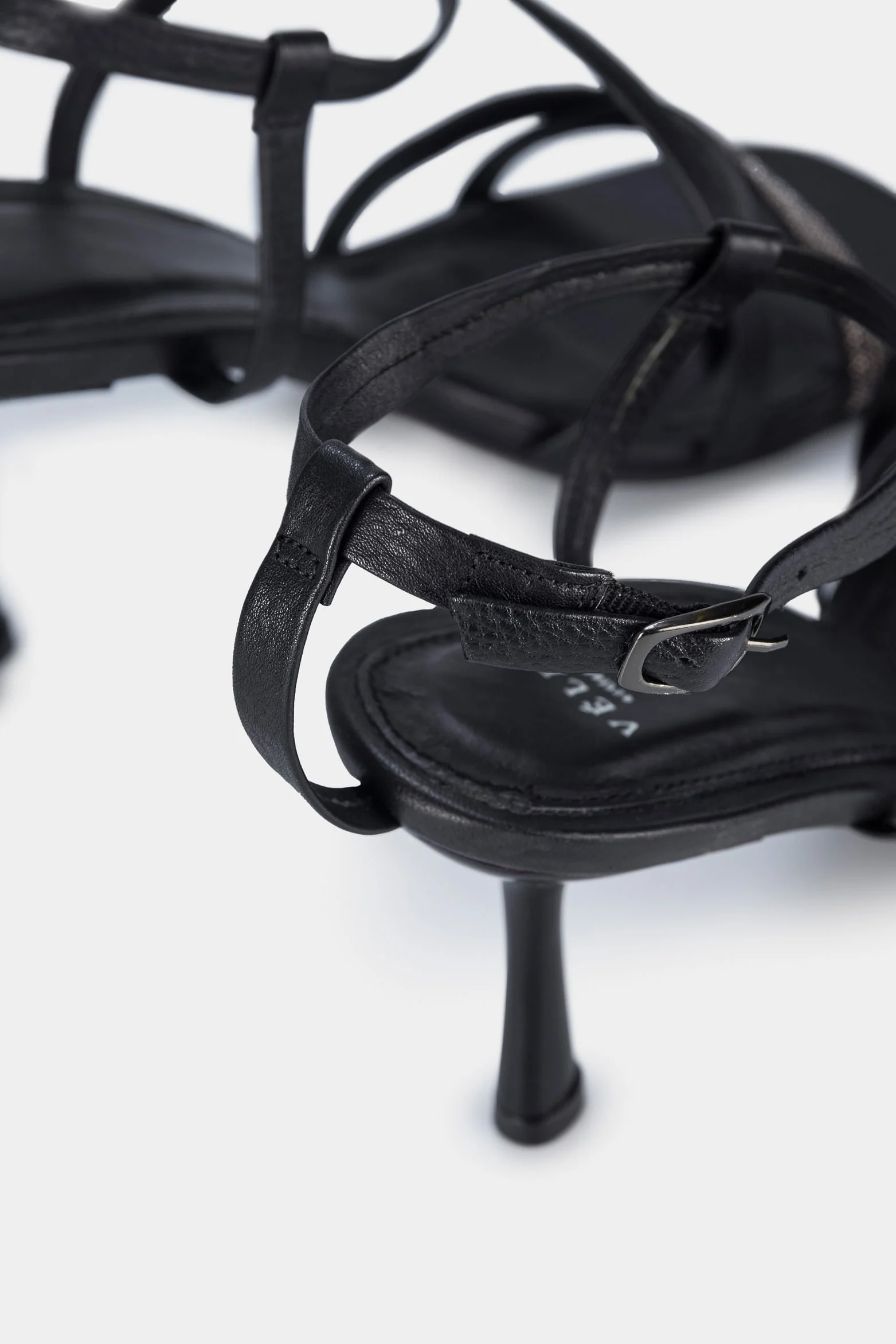 Women’s Figi Stiletto Sandals in Black Leather with Decorative Appliqué - Image 5