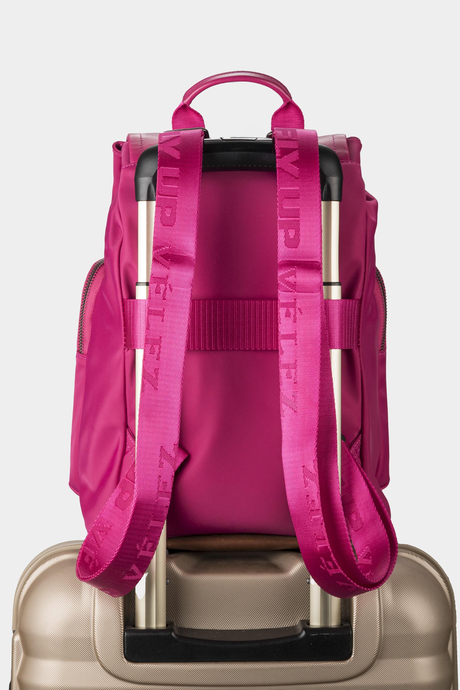 Women’s Ibiza Backpack in Canvas with Leather Details and Metal Logo Plate - Image 4