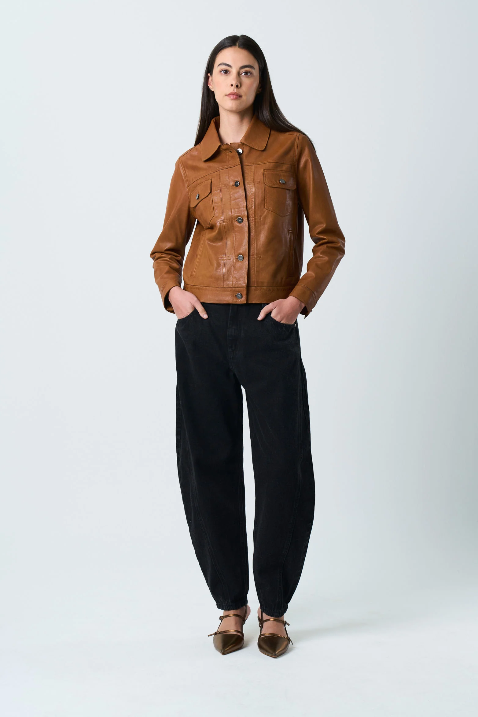 Women’s Kalahari Leather Jacket Trucker Silhouette - Image 4