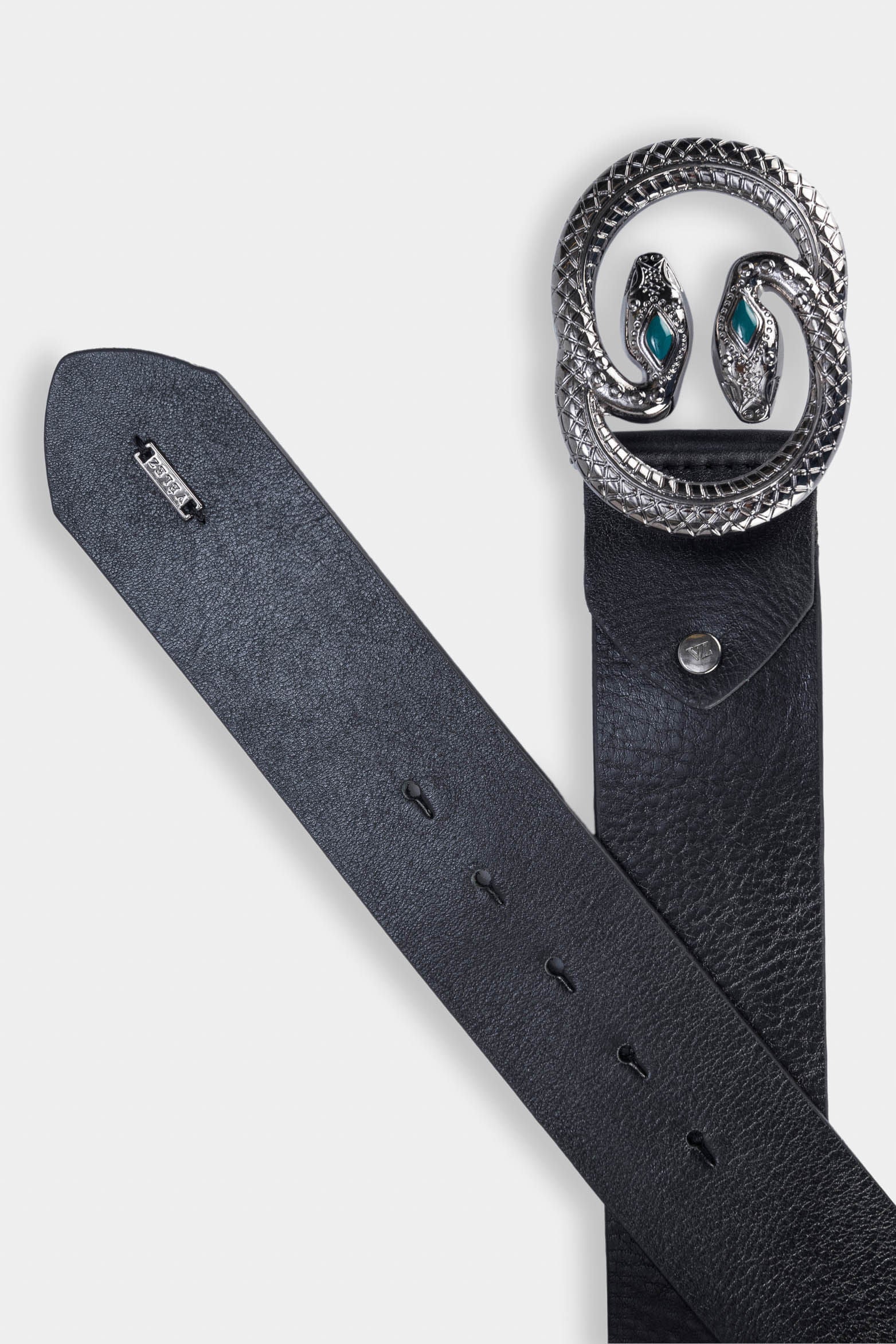 Women’s Leather Belt in Black with Snake Buckle - Image 2