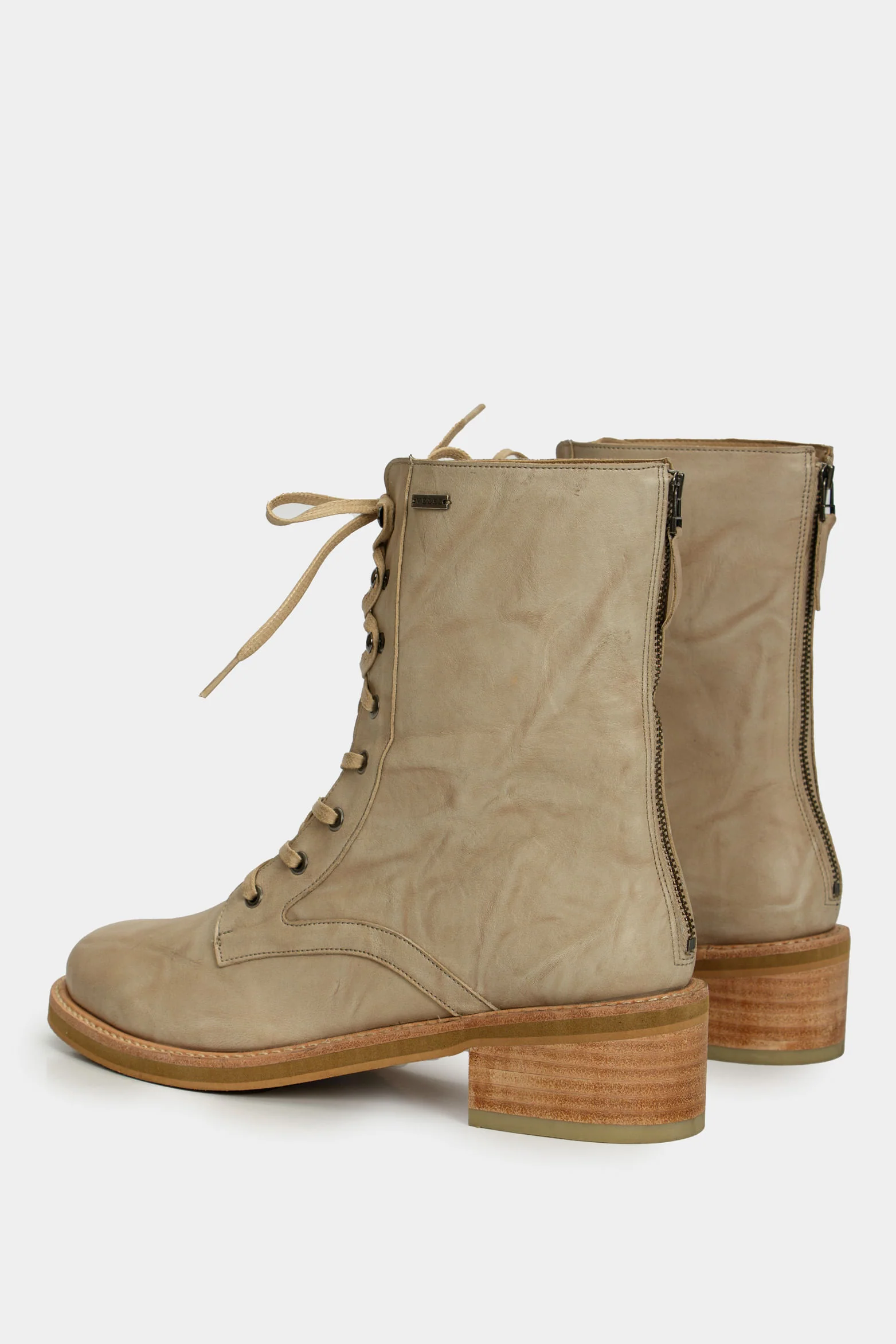Women’s Lirio Leather Combat Boots Beige - Image 3