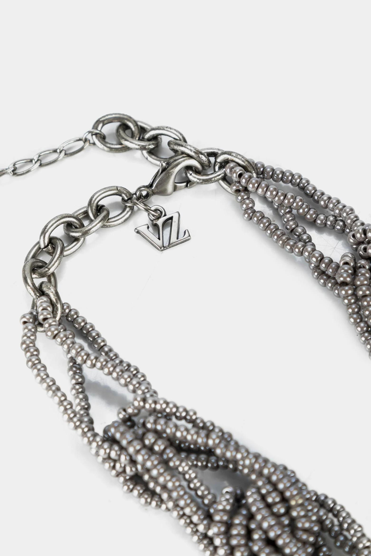 Women’s Milan Necklace in Graphite with Intertwined Beaded Strands in Link Formation - Image 3