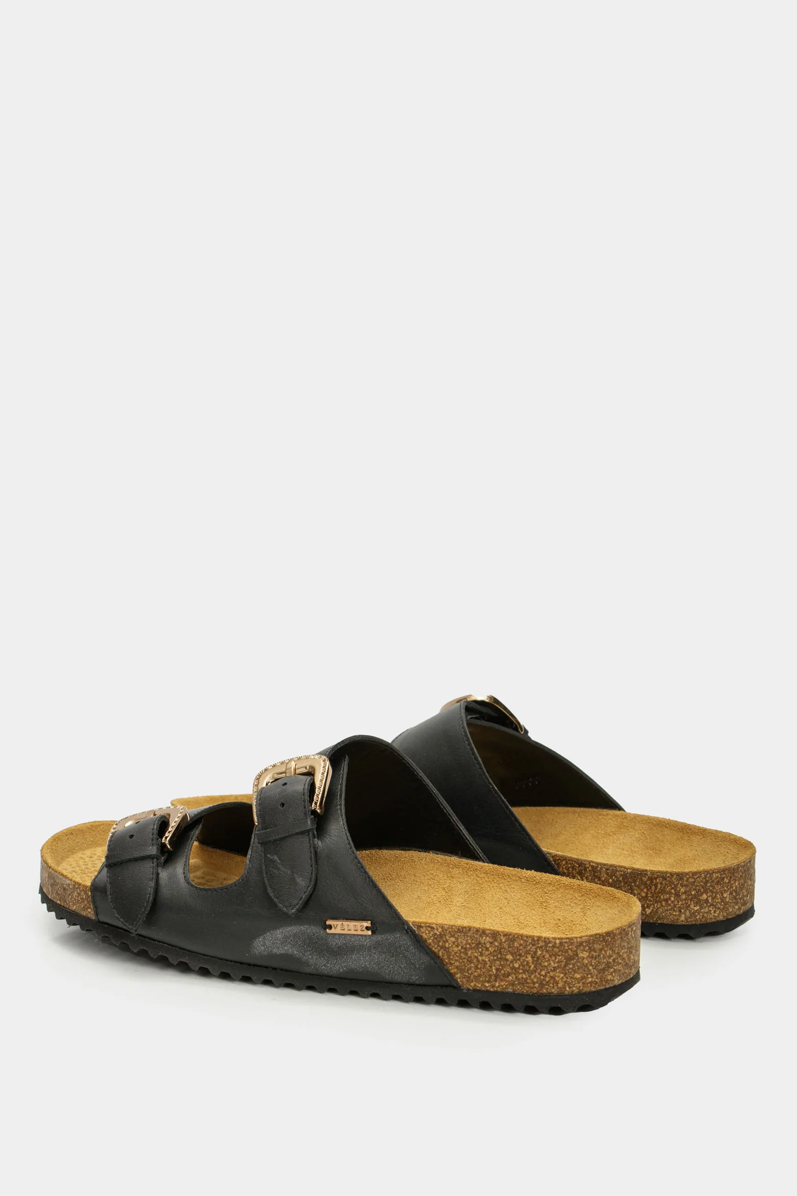 Women’s Pilos Flat Sandal in Black Leather with Cork Sole - Image 3