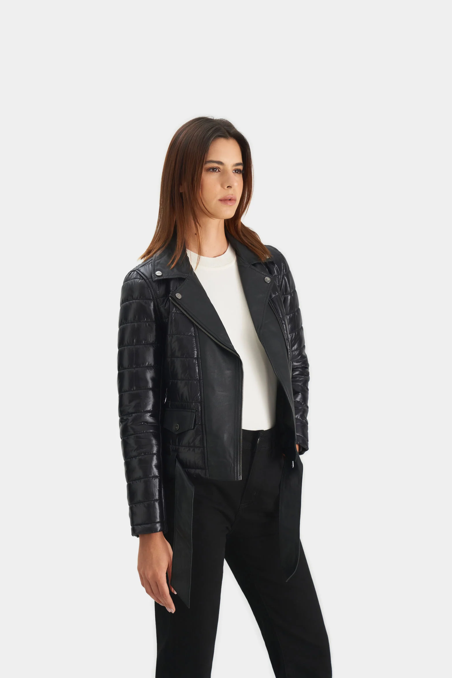 Women’s Soul Biker-Style Puffer Jacket in Leather - Image 7