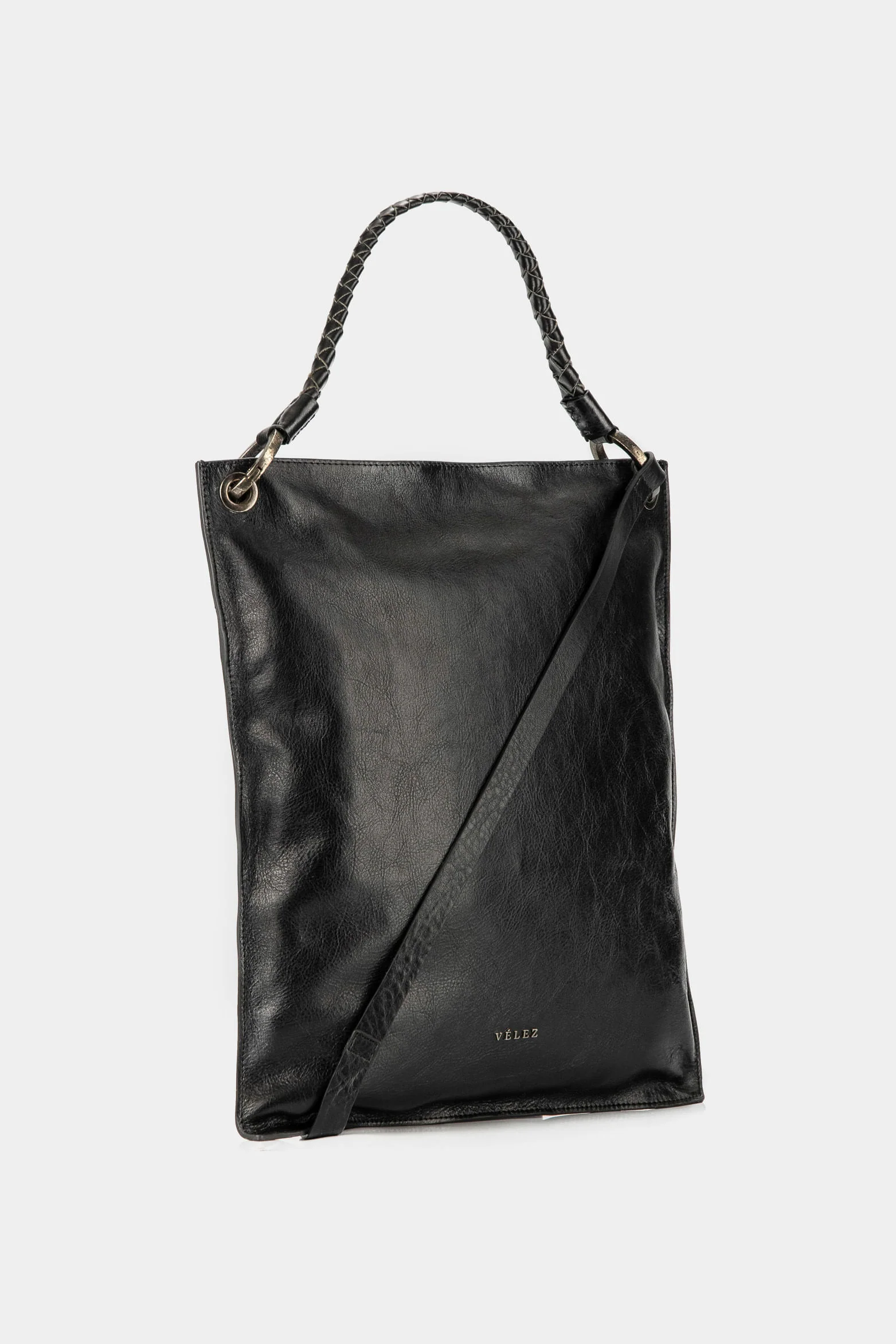 Women’s Strawberry Shopper Handbags in Black Leather with Natural Shine - Image 3