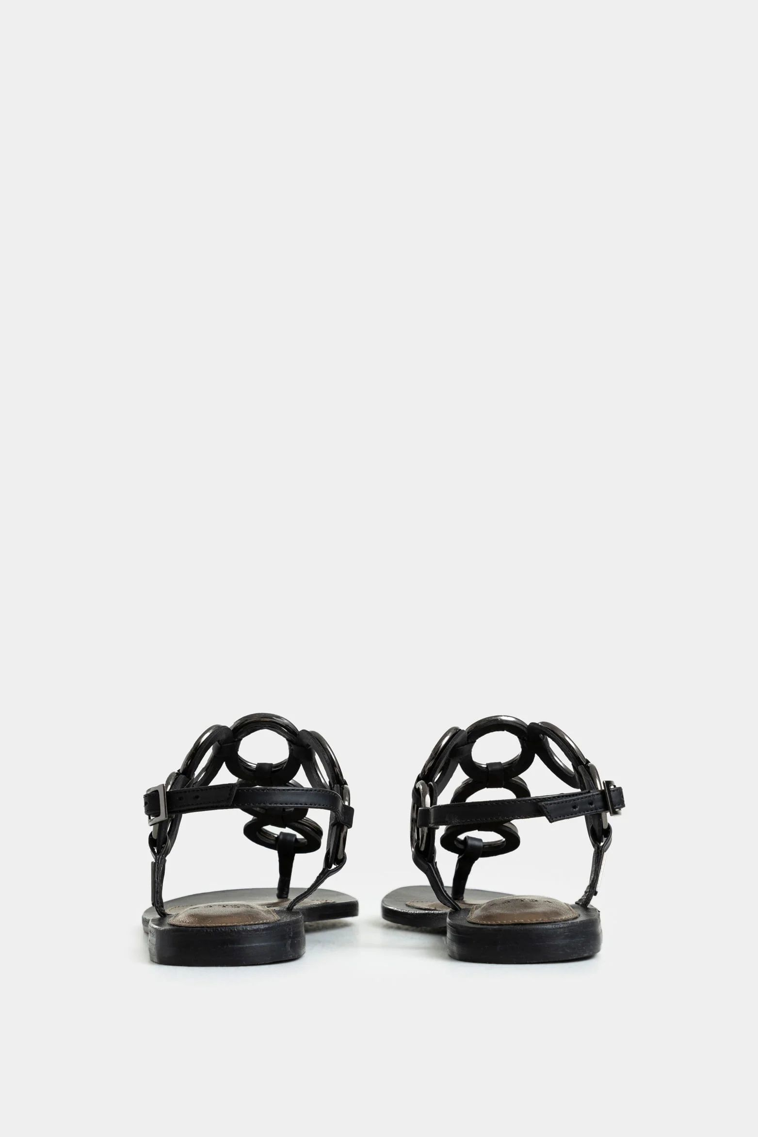 Women’s Topaz Flat Sandal in Black Leather with Metal Rings - Image 3