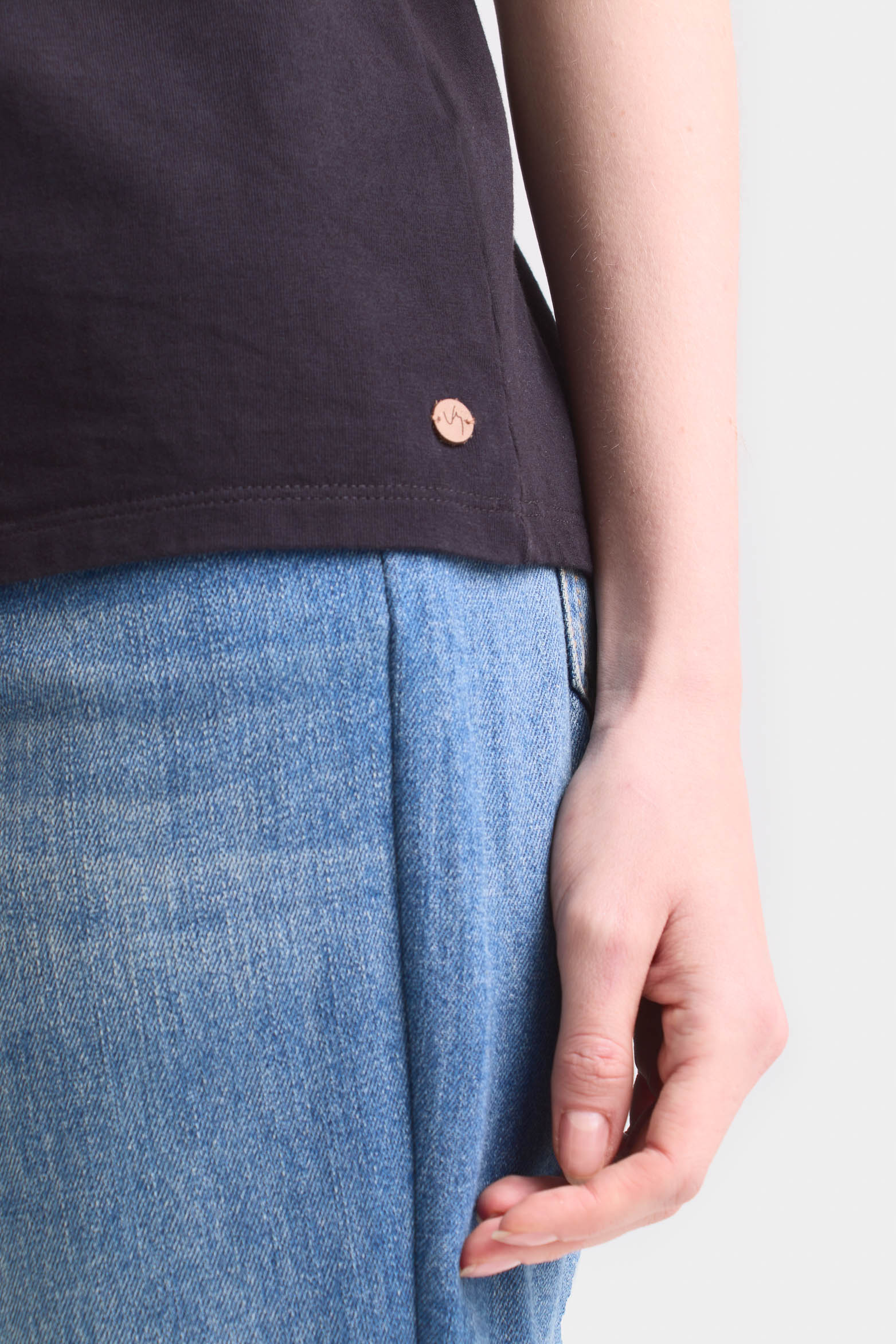 Women's Short Sleeve Blouse with Leather Pocket - Image 4