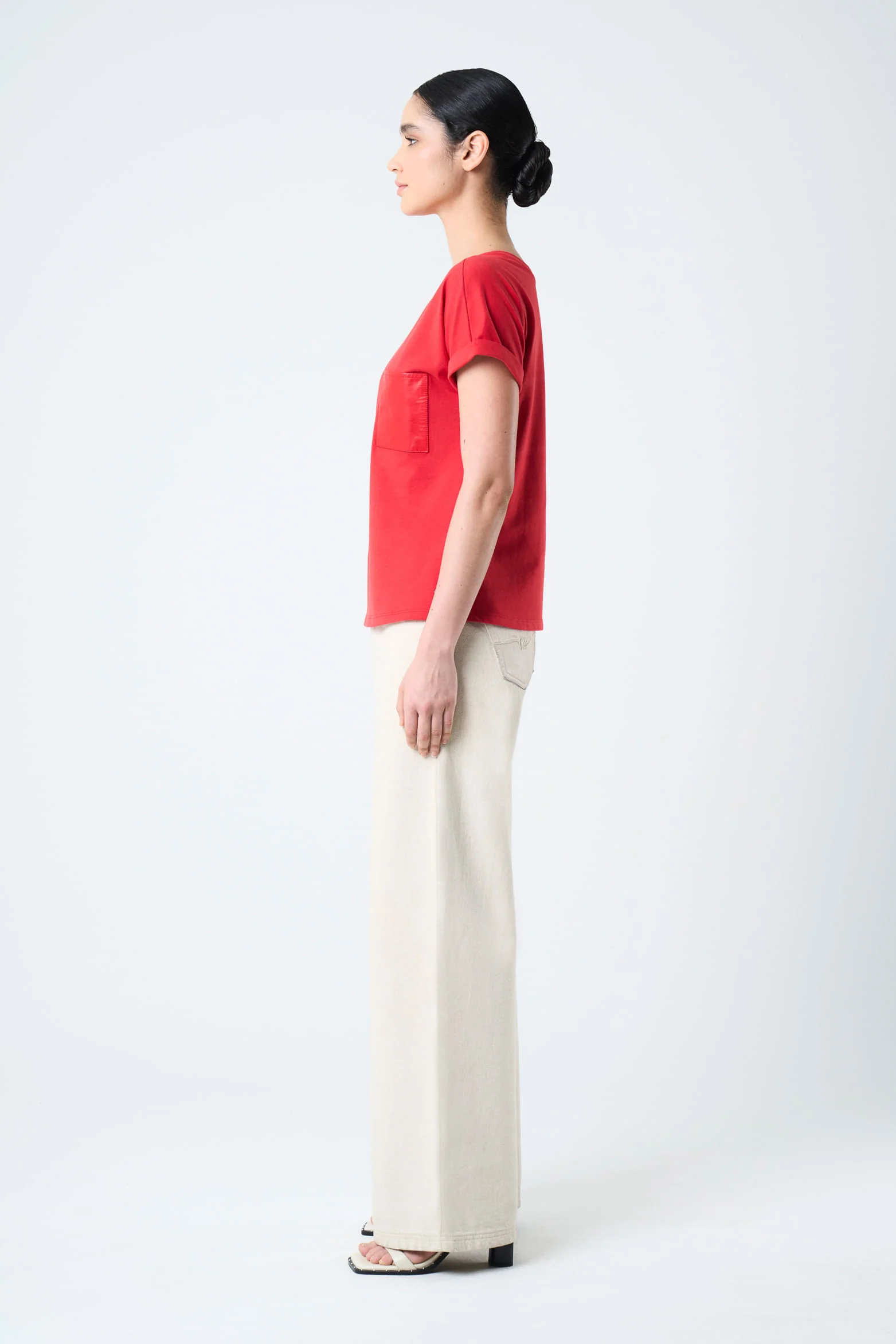 Women's Short Sleeve T-Shirt with Leather Pocket - Image 2