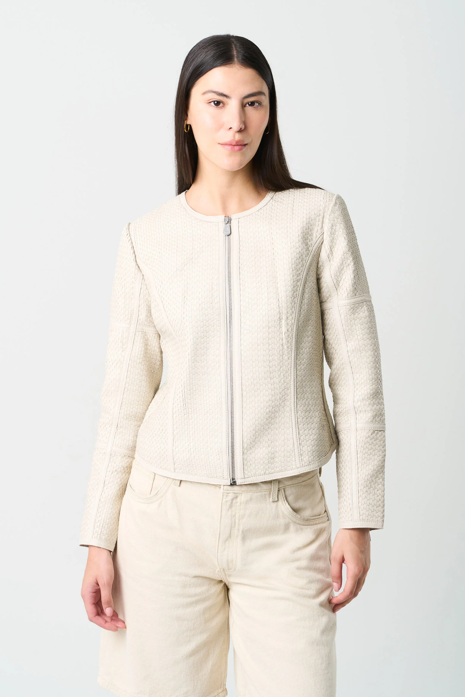 Women's Woven Leather Jacket