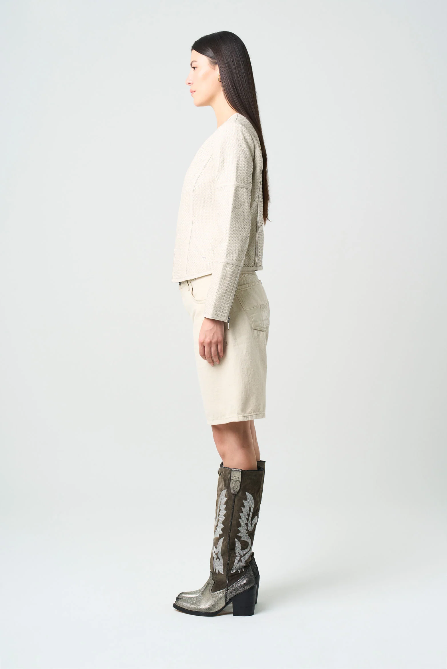 Women's Woven Leather Jacket - Image 2