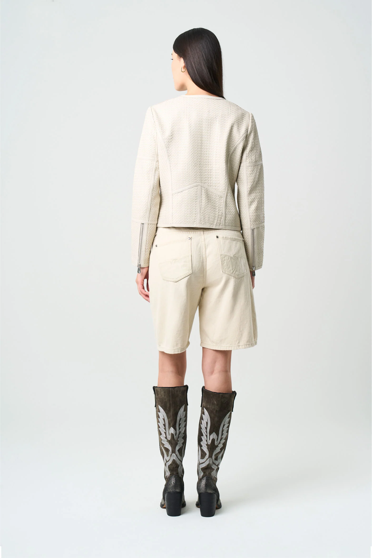 Women's Woven Leather Jacket - Image 3