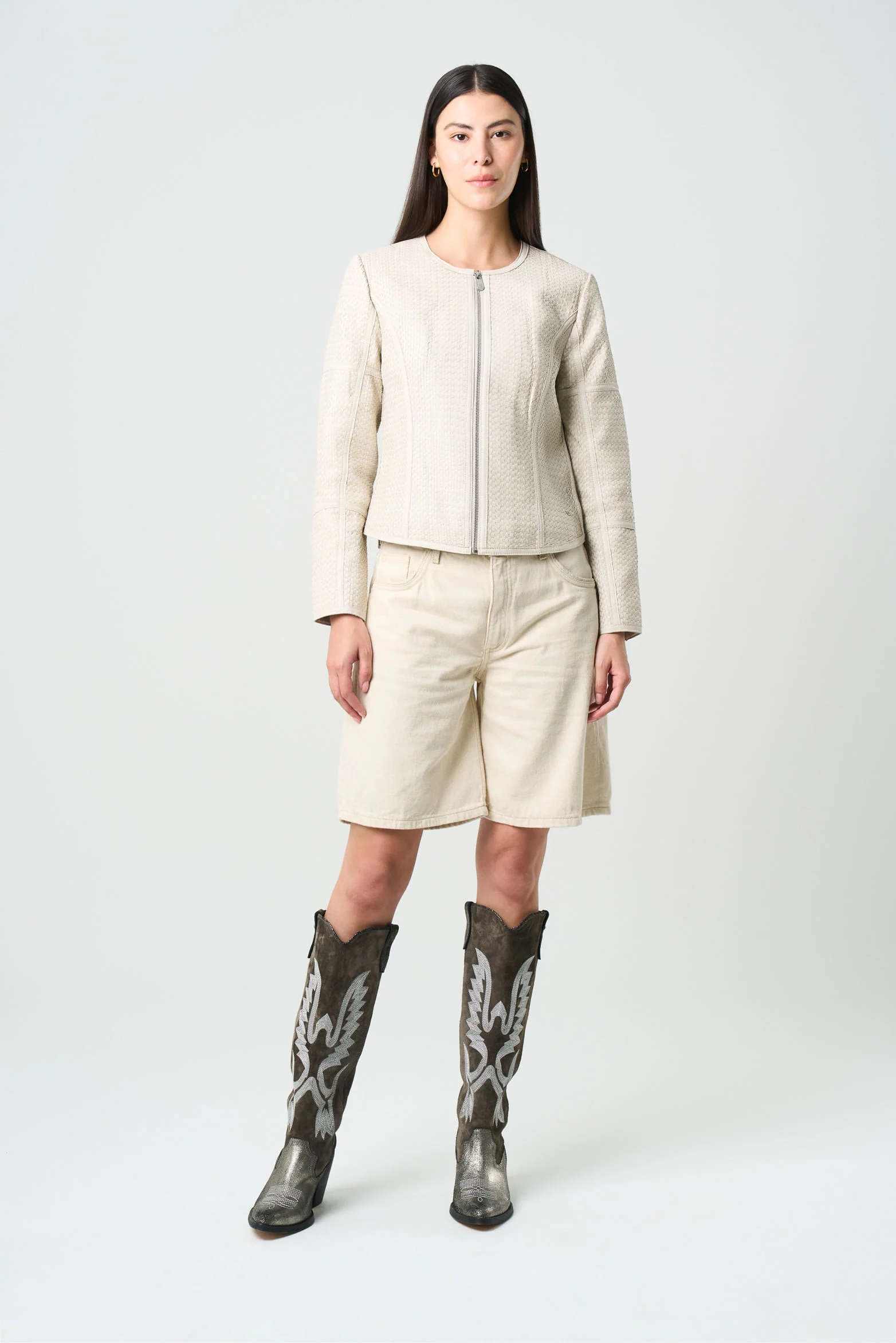 Women's Woven Leather Jacket - Image 4