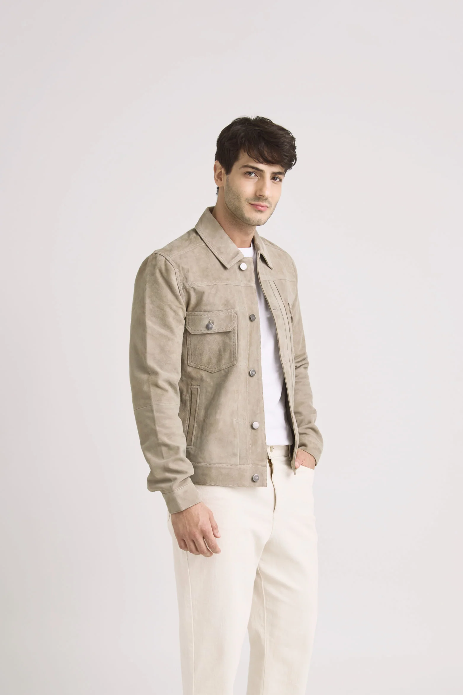 Zambeze Suede Trucker Jacket for Men with Shirt Collar - Image 4